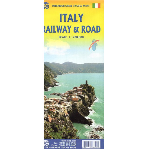 Italy. Railway and Road Map. 1:760000. Waterproof